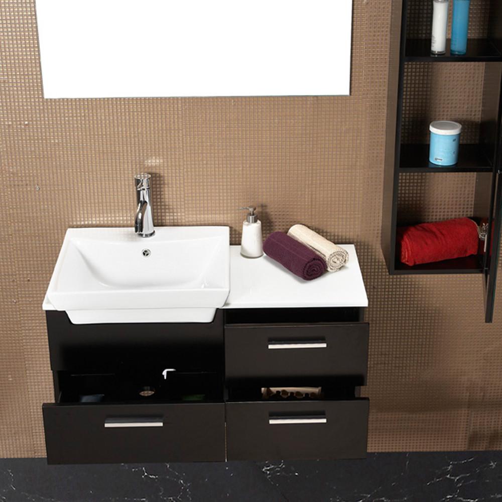 Fresca Caro Espresso Modern Bathroom Vanity w/ Mirrored Side Cabinet Vanity Fresca 