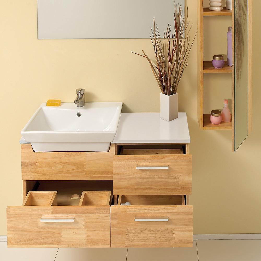 Fresca Caro Natural Wood Modern Bathroom Vanity w/ Mirrored Side Cabinet Vanity Fresca 