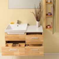 Thumbnail for Fresca Caro Natural Wood Modern Bathroom Vanity w/ Mirrored Side Cabinet Vanity Fresca 