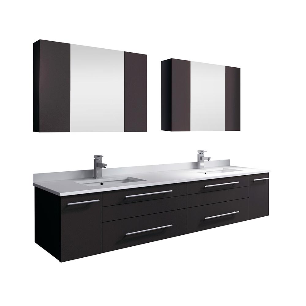 Fresca Lucera 72" Wall Hung Double Undermount Sink Modern Bathroom Vanity w/ Medicine Cabinets Vanity Fresca Espresso 