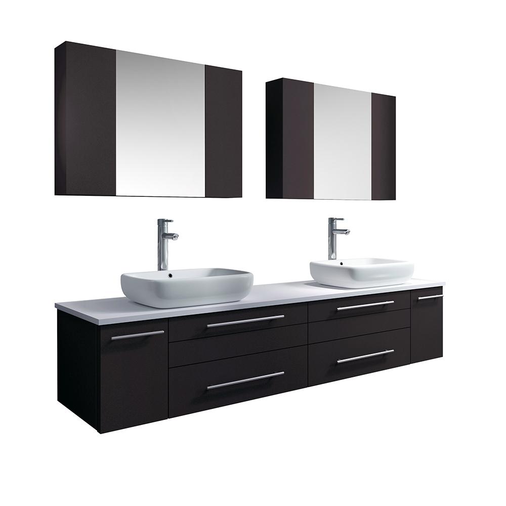 Fresca Lucera 72"Wall Hung Double Vessel Sink Modern Bathroom Vanity w/ Medicine Cabinets Vanity Fresca Espresso 