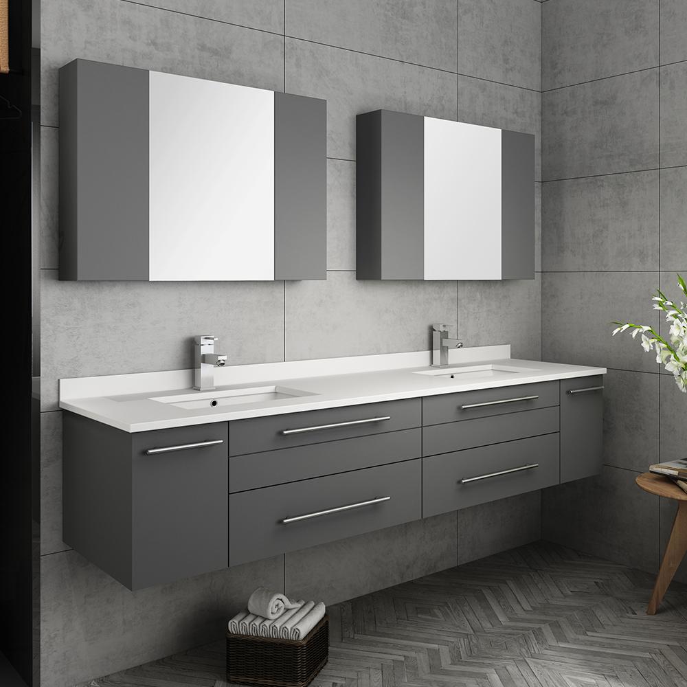 Fresca Lucera 72" Wall Hung Double Undermount Sink Modern Bathroom Vanity w/ Medicine Cabinets Vanity Fresca 
