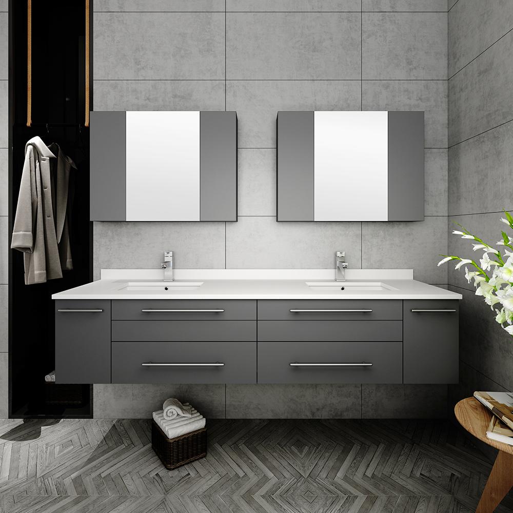 Fresca Lucera 72" Wall Hung Double Undermount Sink Modern Bathroom Vanity w/ Medicine Cabinets Vanity Fresca 