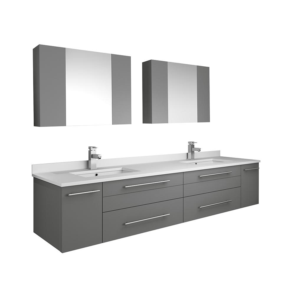 Fresca Lucera 72" Wall Hung Double Undermount Sink Modern Bathroom Vanity w/ Medicine Cabinets Vanity Fresca Gray 