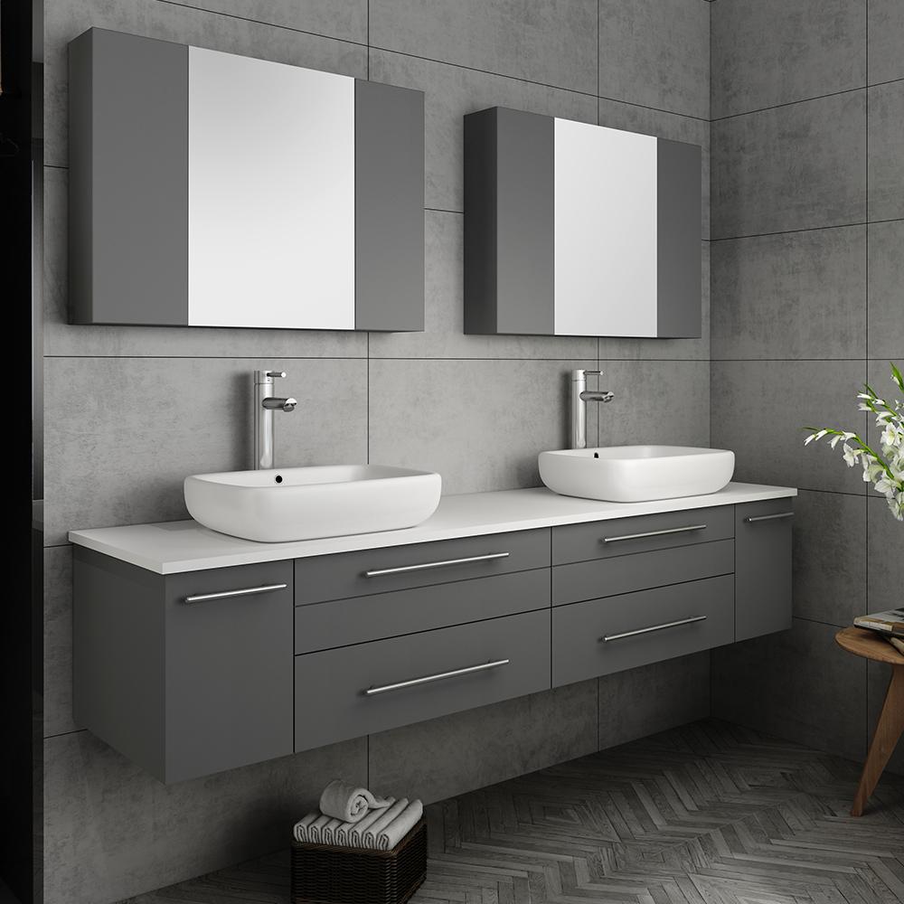 Fresca Lucera 72"Wall Hung Double Vessel Sink Modern Bathroom Vanity w/ Medicine Cabinets Vanity Fresca 