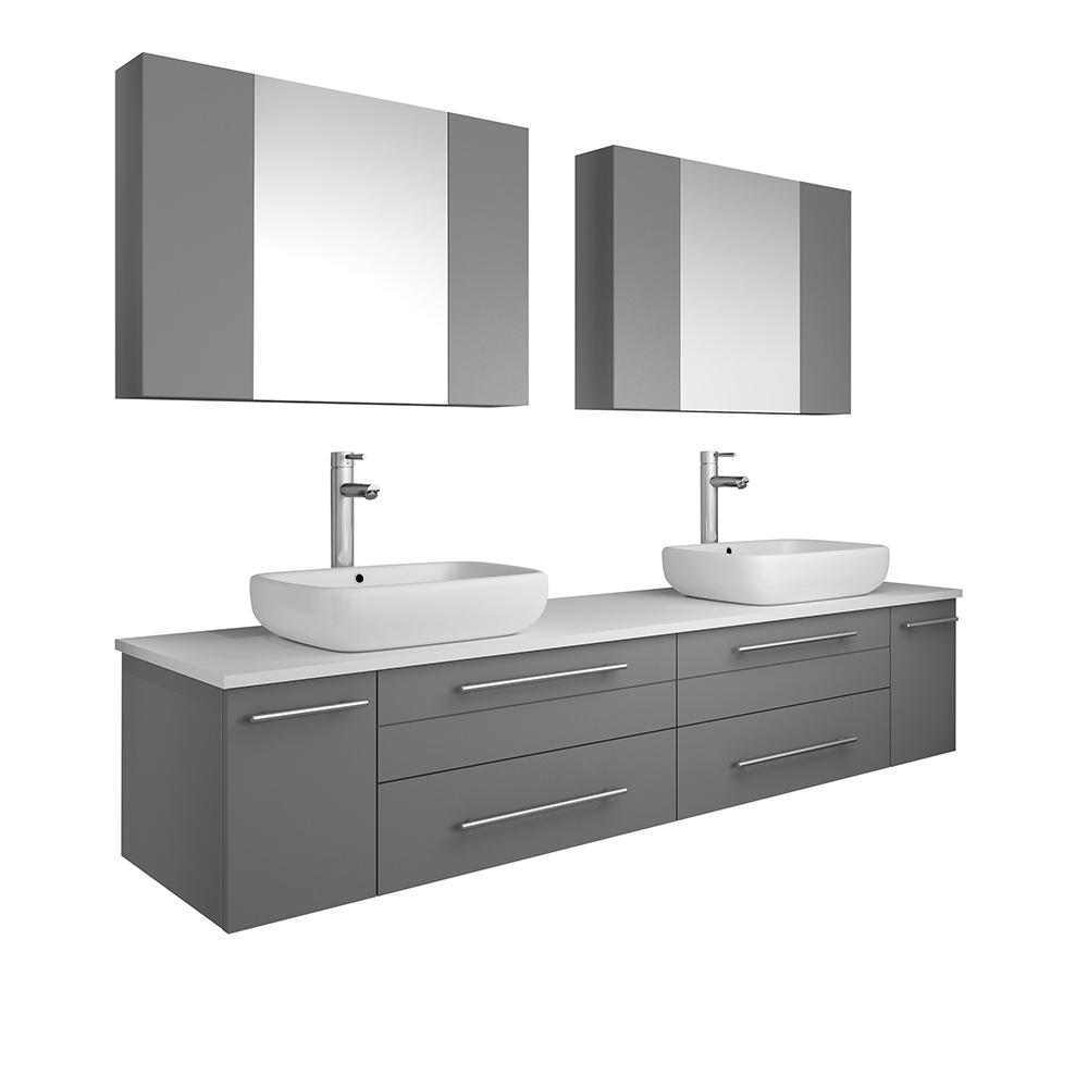 Fresca Lucera 72"Wall Hung Double Vessel Sink Modern Bathroom Vanity w/ Medicine Cabinets Vanity Fresca Gray 
