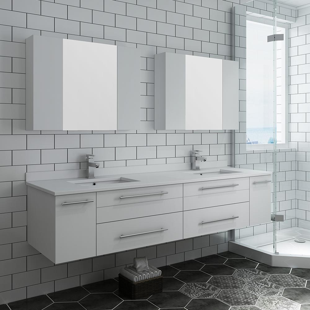 Fresca Lucera 72" Wall Hung Double Undermount Sink Modern Bathroom Vanity w/ Medicine Cabinets Vanity Fresca 