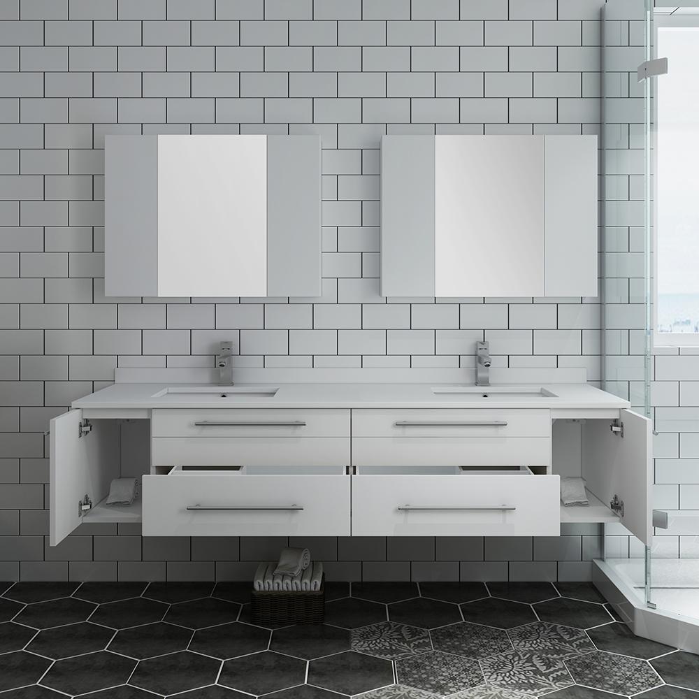 Fresca Lucera 72" Wall Hung Double Undermount Sink Modern Bathroom Vanity w/ Medicine Cabinets Vanity Fresca 