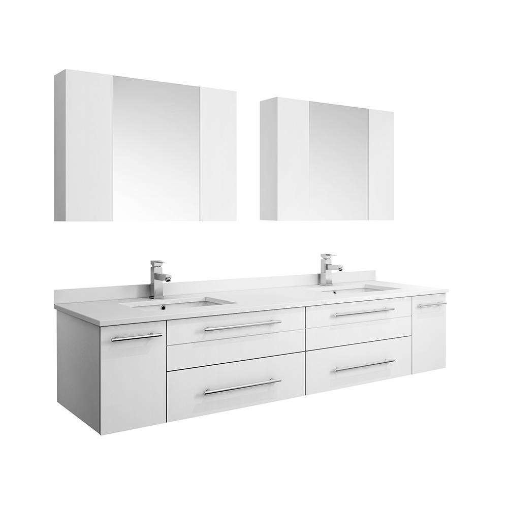 Fresca Lucera 72" Wall Hung Double Undermount Sink Modern Bathroom Vanity w/ Medicine Cabinets Vanity Fresca White 