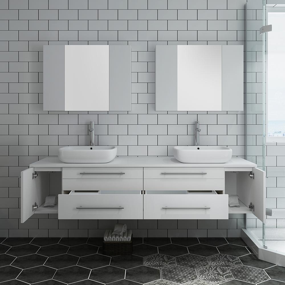 Fresca Lucera 72"Wall Hung Double Vessel Sink Modern Bathroom Vanity w/ Medicine Cabinets Vanity Fresca 