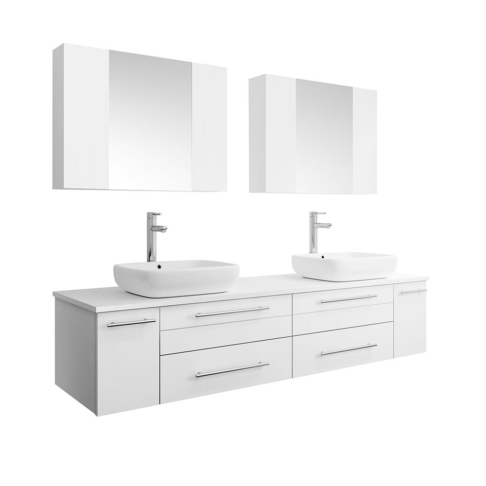 Fresca Lucera 72"Wall Hung Double Vessel Sink Modern Bathroom Vanity w/ Medicine Cabinets Vanity Fresca White 