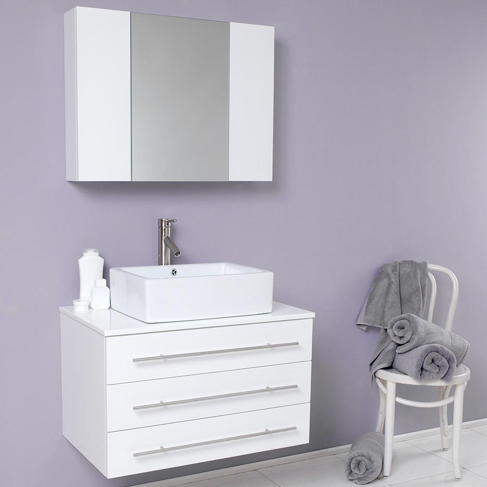 Fresca Modello White Modern Bathroom Vanity w/ Marble Countertop Vanity Fresca 