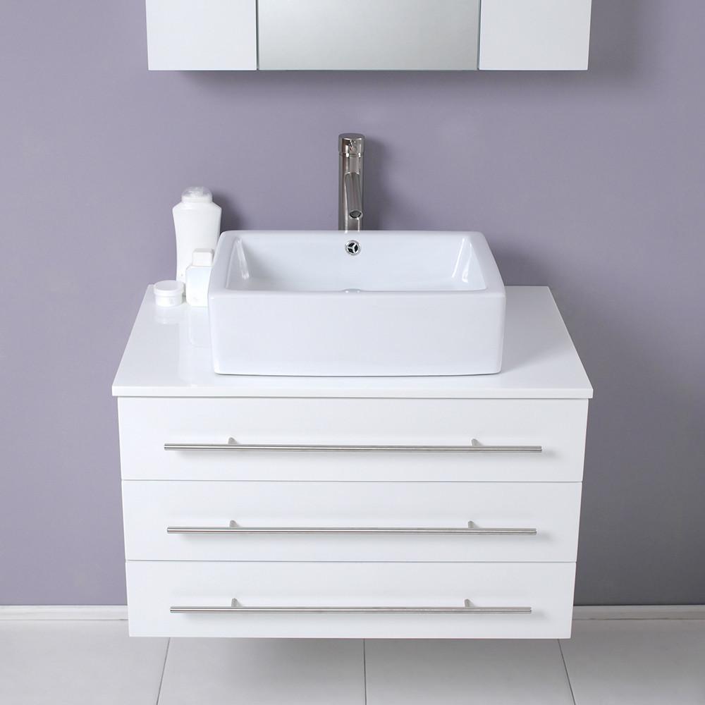 Fresca Modello White Modern Bathroom Vanity w/ Marble Countertop Vanity Fresca 