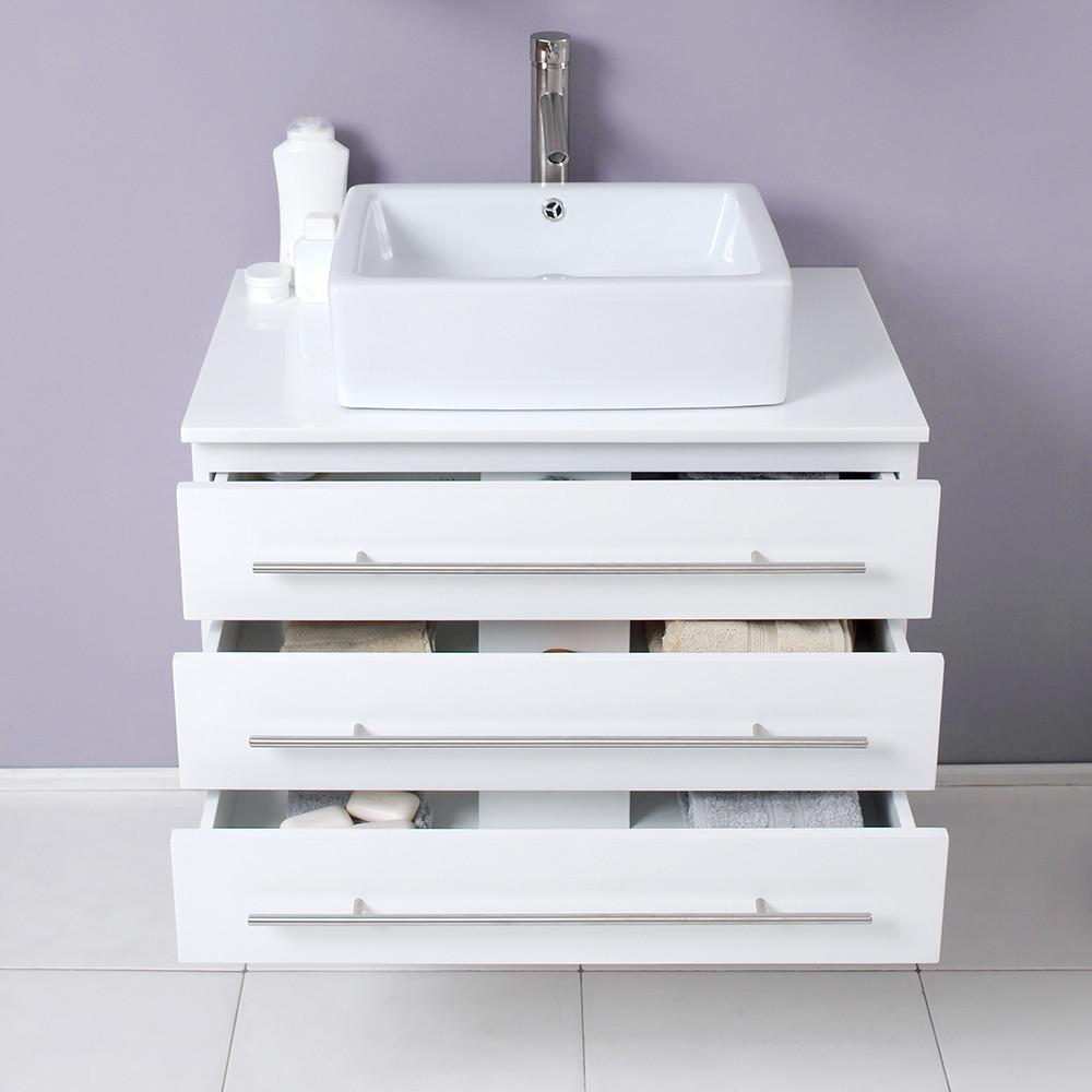 Fresca Modello White Modern Bathroom Vanity w/ Marble Countertop Vanity Fresca 