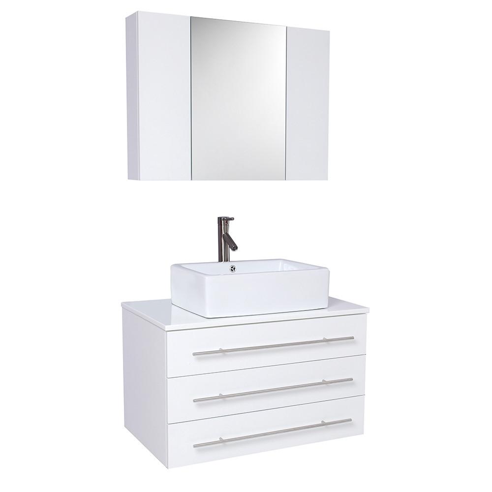 Fresca Modello White Modern Bathroom Vanity w/ Marble Countertop Vanity Fresca 