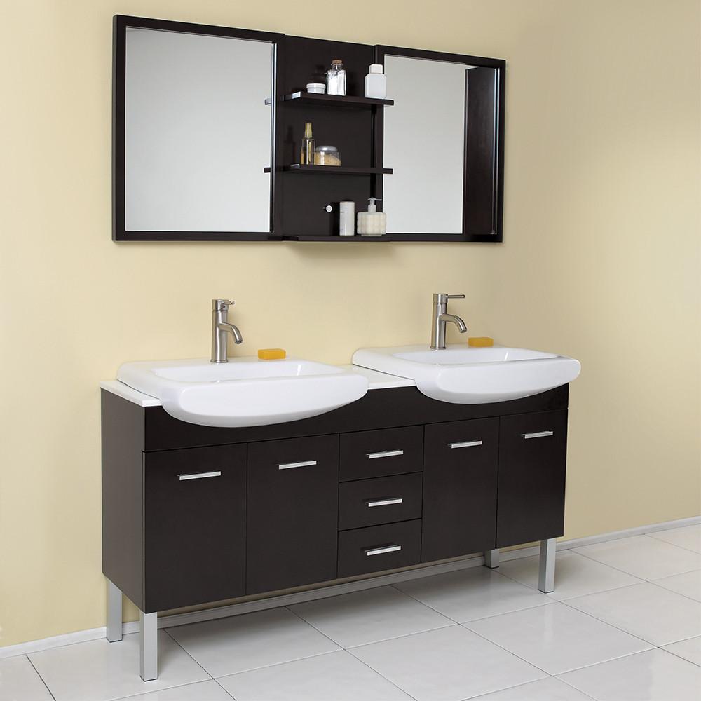 Fresca Vetta Espresso Modern Double Sink Bathroom Vanity w/ Mirror Vanity Fresca 