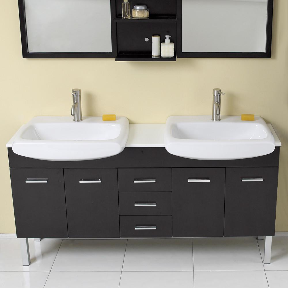 Fresca Vetta Espresso Modern Double Sink Bathroom Vanity w/ Mirror Vanity Fresca 
