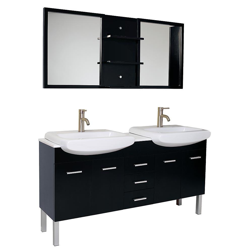Fresca Vetta Espresso Modern Double Sink Bathroom Vanity w/ Mirror Vanity Fresca 