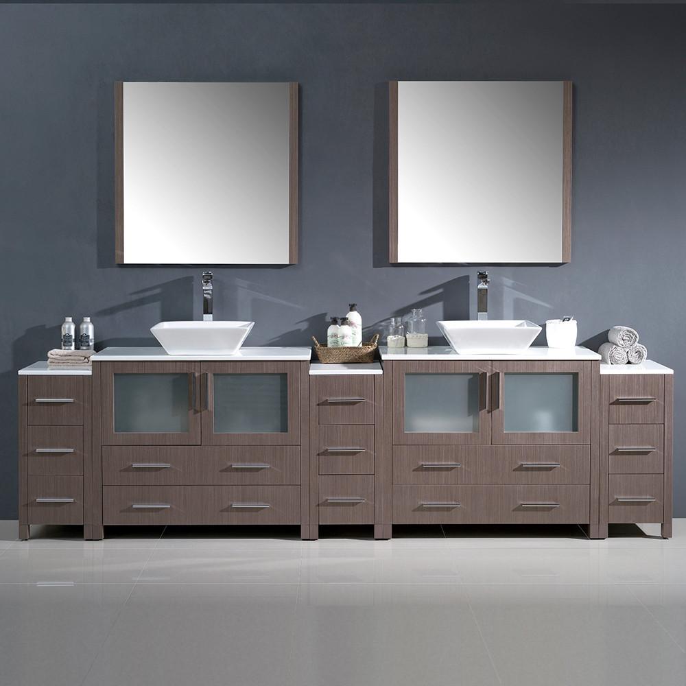 Fresca Torino 108" Gray Oak Modern Double Sink Vanity w/ 3 Side Cabinets & Vessel Sinks Vanity Fresca 
