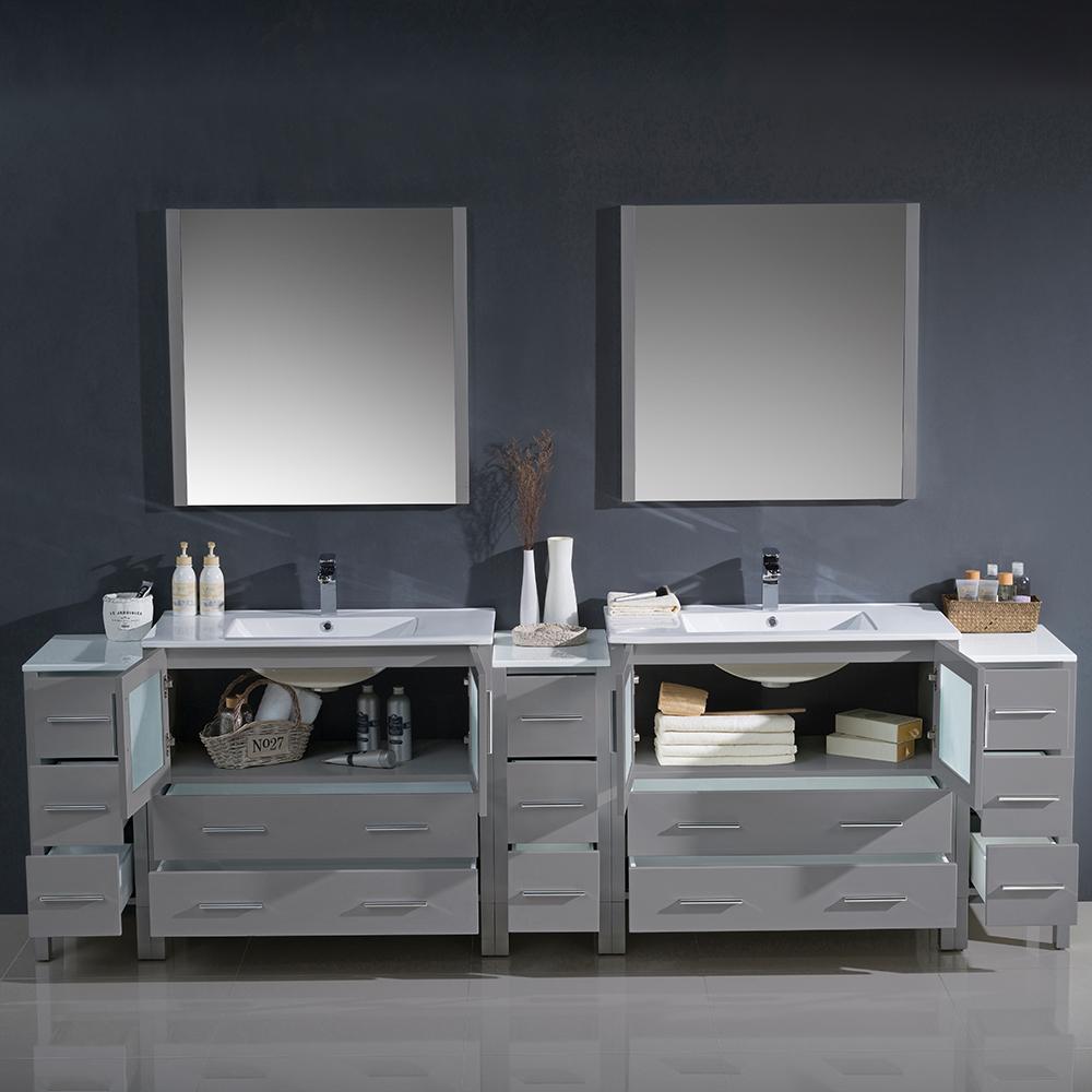 Fresca Torino 108" Gray Modern Double Sink Bathroom Vanity w/ 3 Side Cabinets & Integrated Sinks Vanity Fresca 