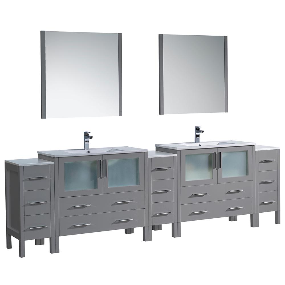 Fresca Torino 108" Gray Modern Double Sink Bathroom Vanity w/ 3 Side Cabinets & Integrated Sinks Vanity Fresca 