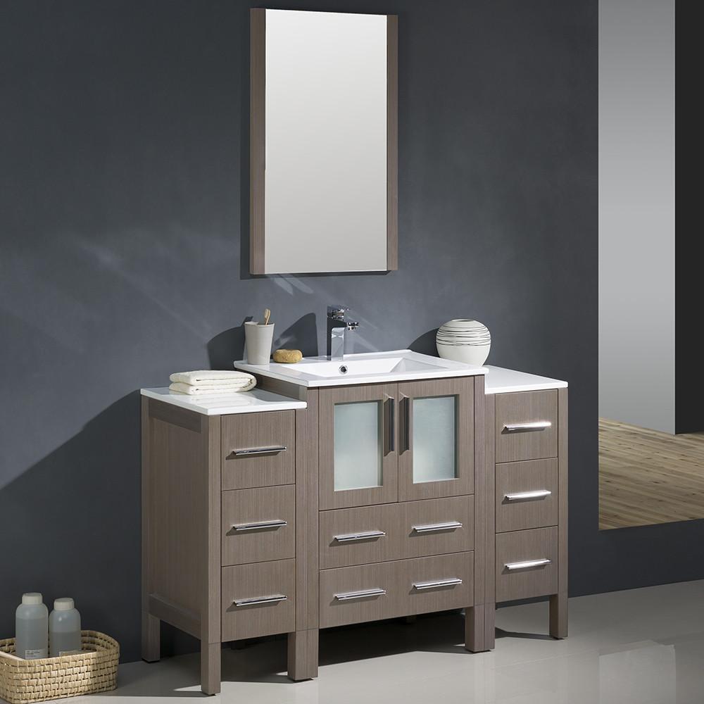 Fresca Torino 48" Gray Oak Modern Vanity w/ 2 Side Cabinets & Integrated Sink Vanity Fresca 