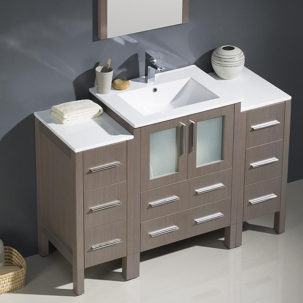 Fresca Torino 48" Gray Oak Modern Vanity w/ 2 Side Cabinets & Integrated Sink Vanity Fresca 