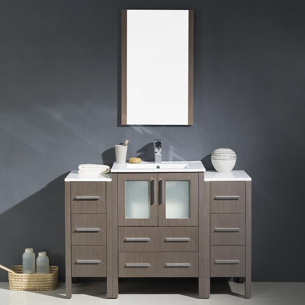 Fresca Torino 48" Gray Oak Modern Vanity w/ 2 Side Cabinets & Integrated Sink Vanity Fresca 