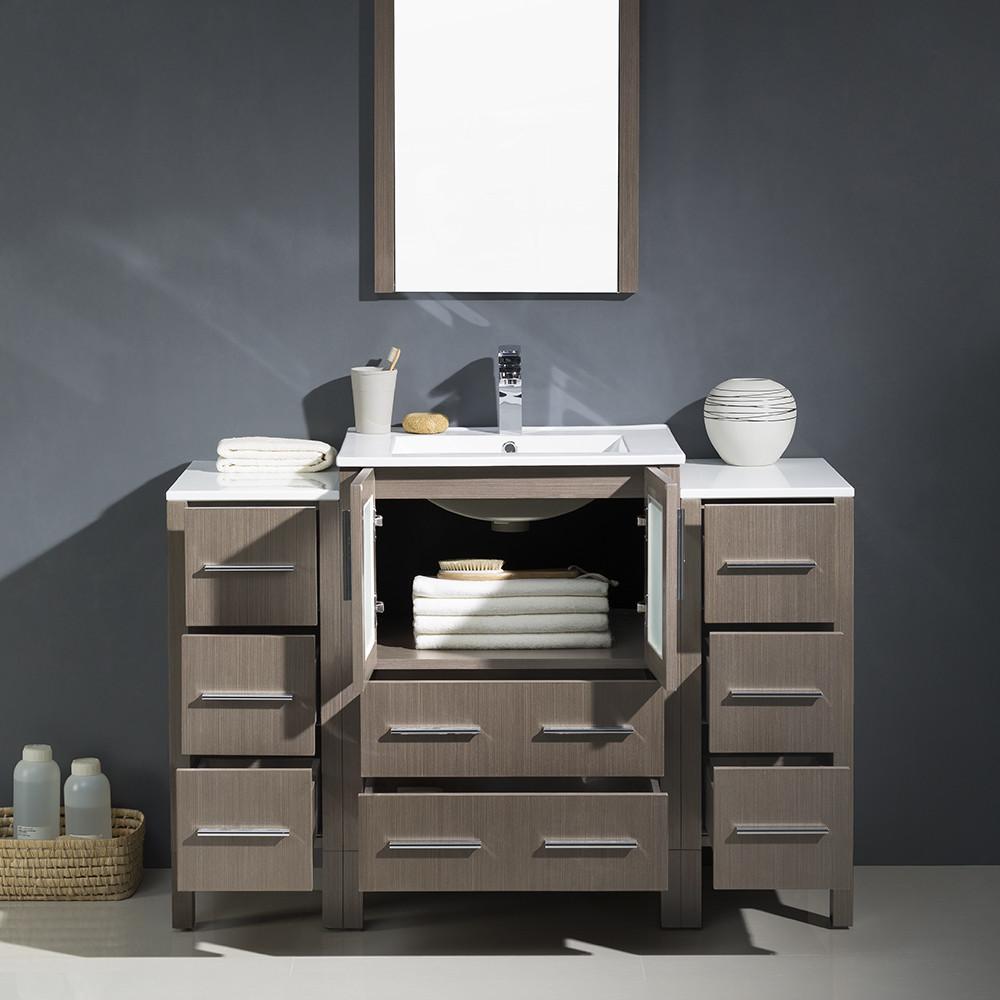 Fresca Torino 48" Gray Oak Modern Vanity w/ 2 Side Cabinets & Integrated Sink Vanity Fresca 