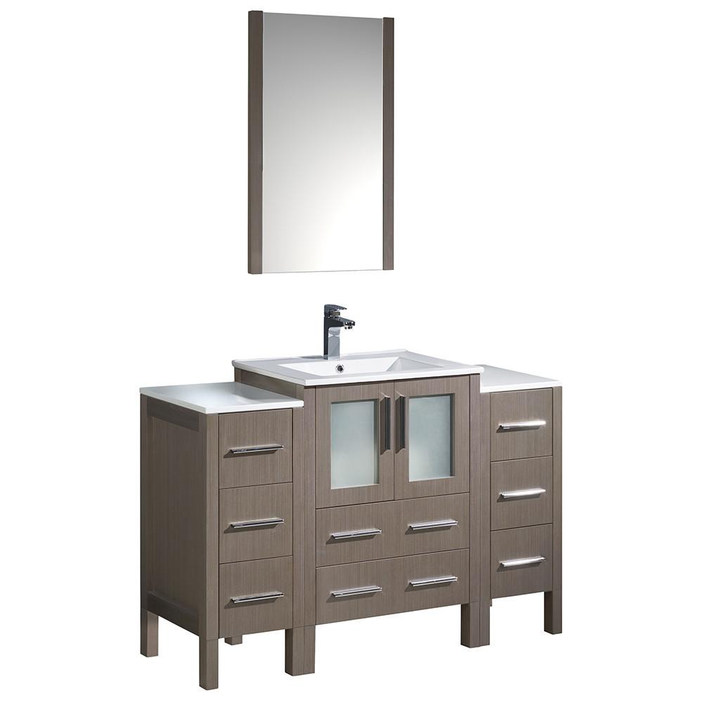 Fresca Torino 48" Gray Oak Modern Vanity w/ 2 Side Cabinets & Integrated Sink Vanity Fresca 