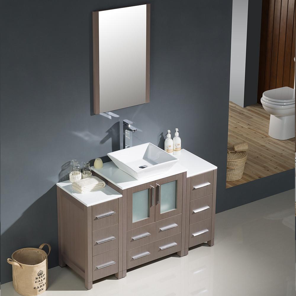 Fresca Torino 48" Gray Oak Modern Vanity w/ 2 Side Cabinets & Vessel Sink Vanity Fresca 