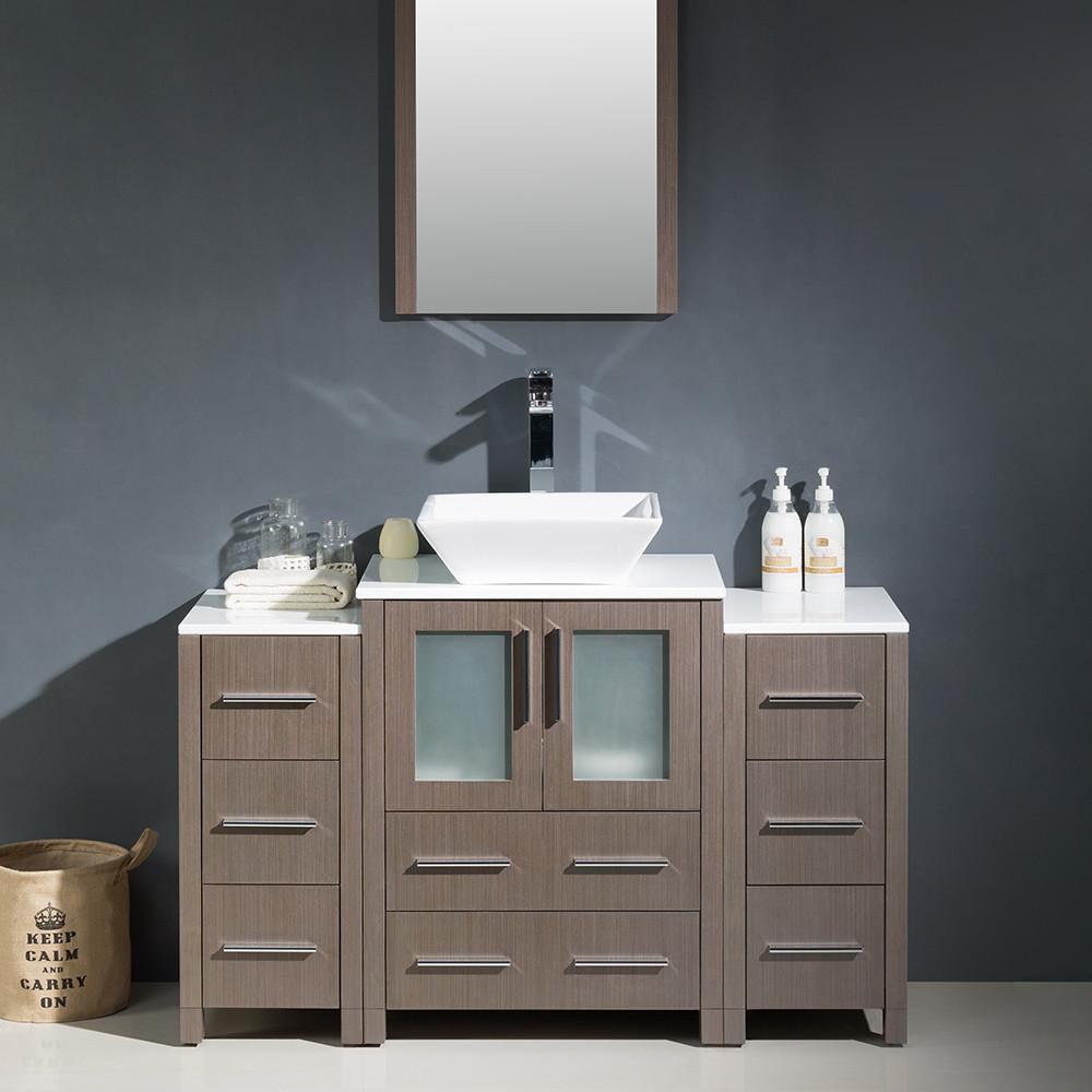 Fresca Torino 48" Gray Oak Modern Vanity w/ 2 Side Cabinets & Vessel Sink Vanity Fresca 