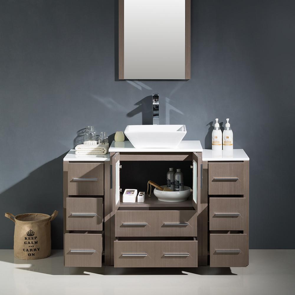 Fresca Torino 48" Gray Oak Modern Vanity w/ 2 Side Cabinets & Vessel Sink Vanity Fresca 