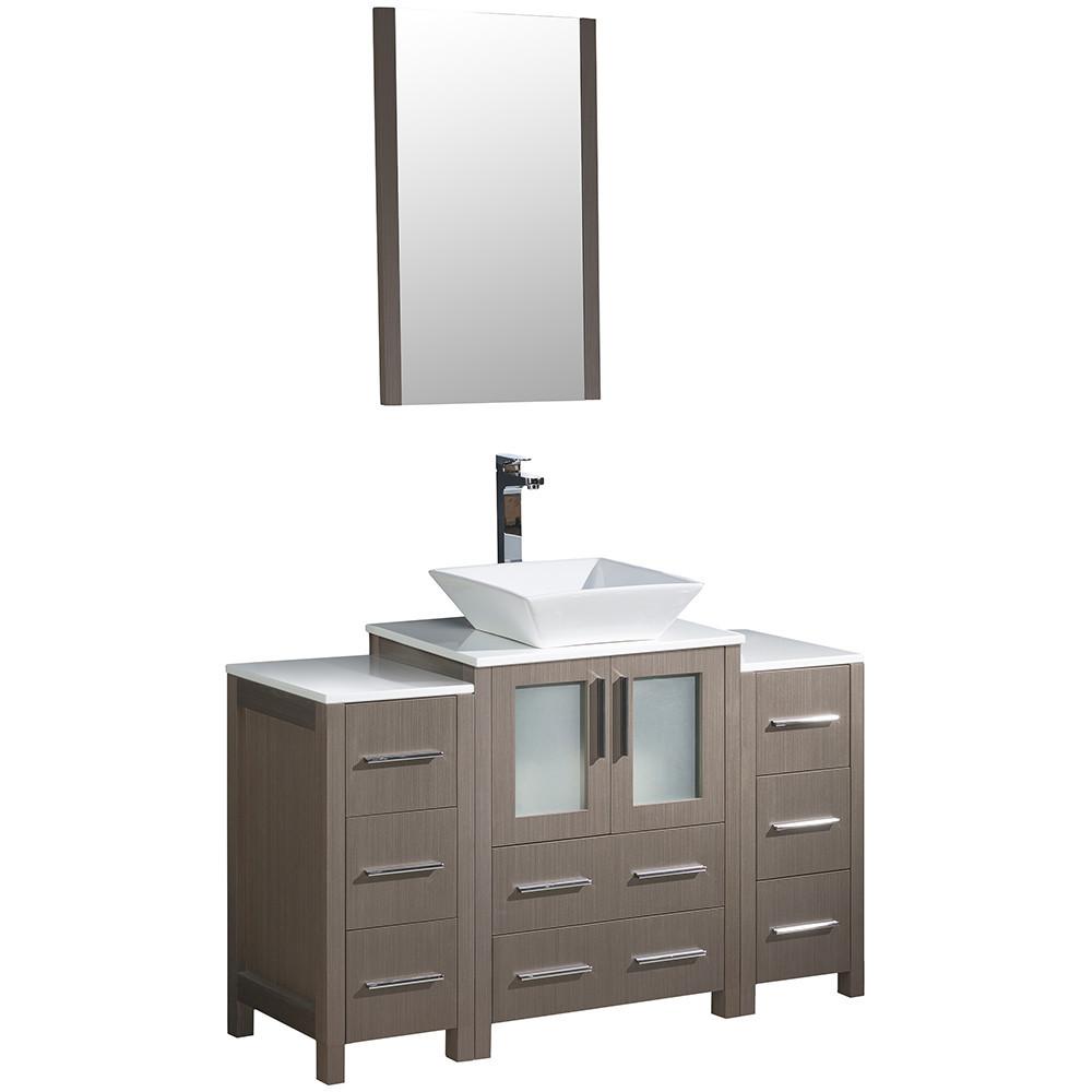 Fresca Torino 48" Gray Oak Modern Vanity w/ 2 Side Cabinets & Vessel Sink Vanity Fresca 