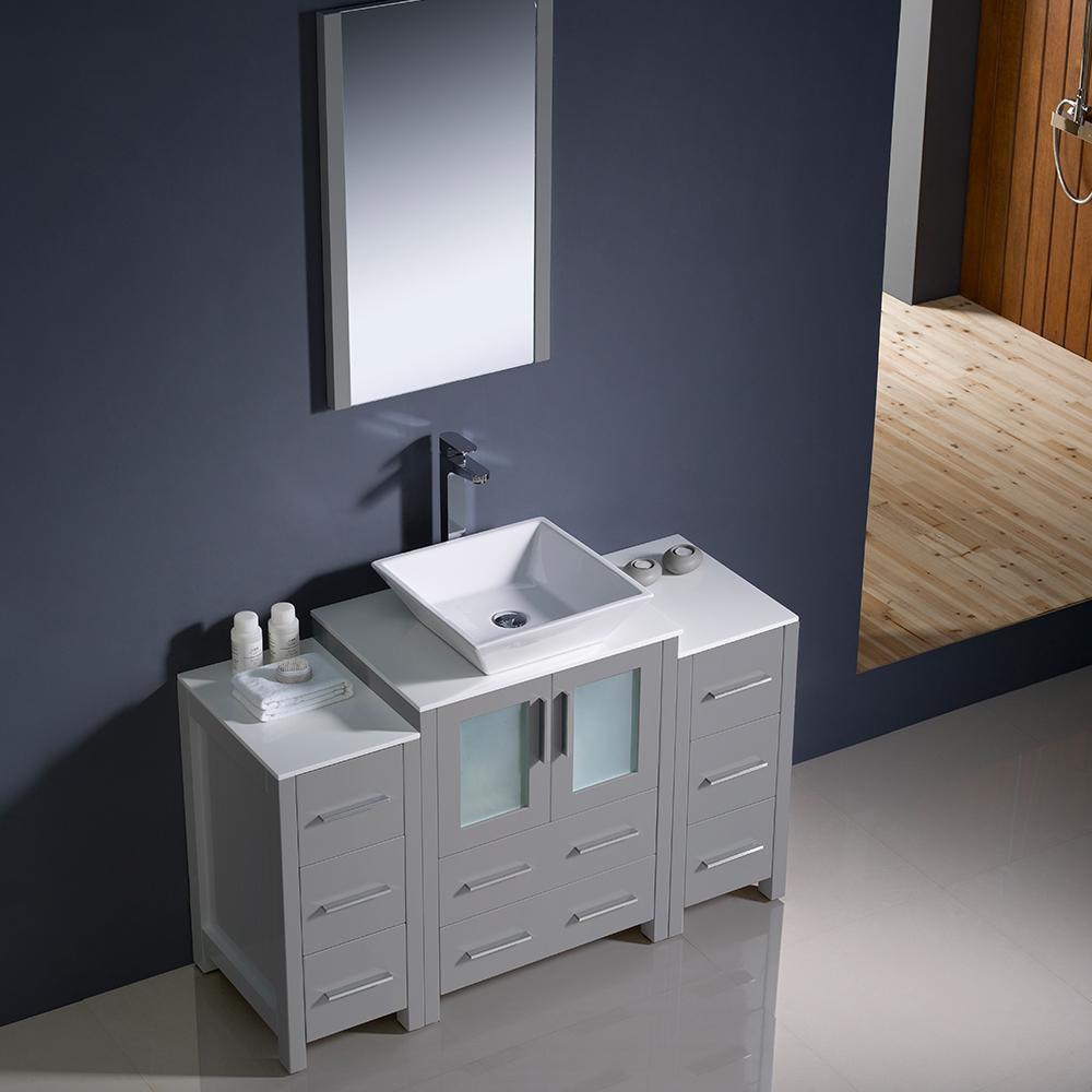 Fresca Torino 48" Gray Modern Bathroom Vanity w/ 2 Side Cabinets & Vessel Sink Vanity Fresca 