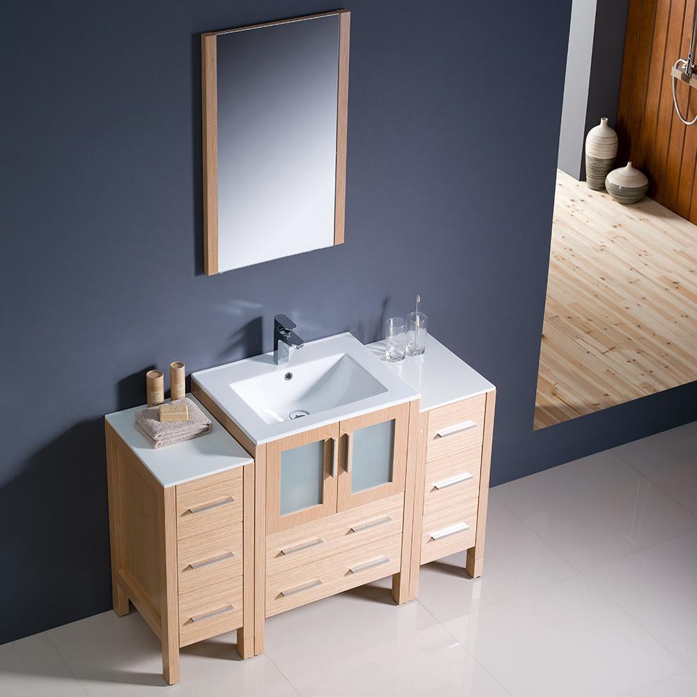 Fresca Torino 48" Light Oak Modern Vanity w/ 2 Side Cabinets & Integrated Sink Vanity Fresca 