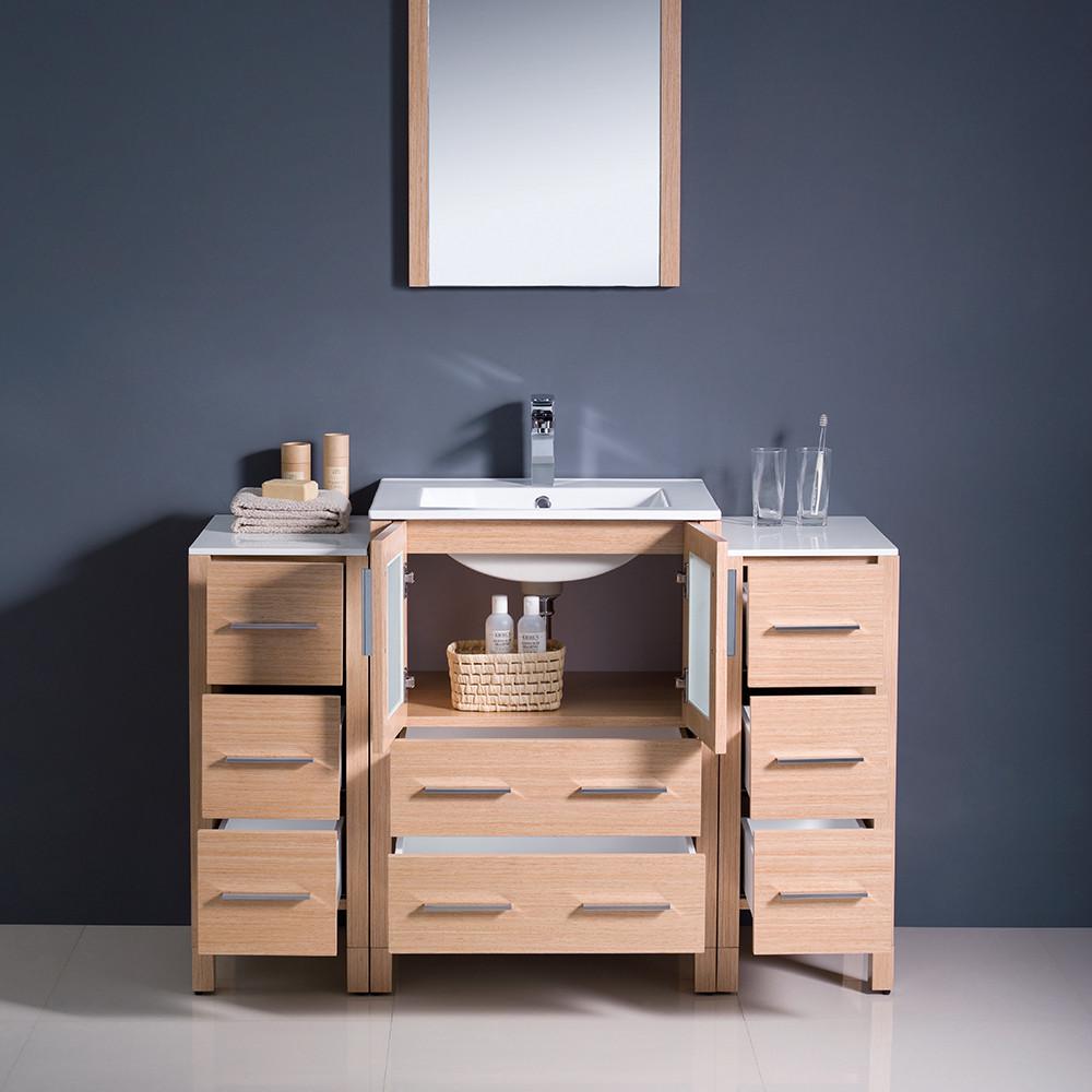 Fresca Torino 48" Light Oak Modern Vanity w/ 2 Side Cabinets & Integrated Sink Vanity Fresca 