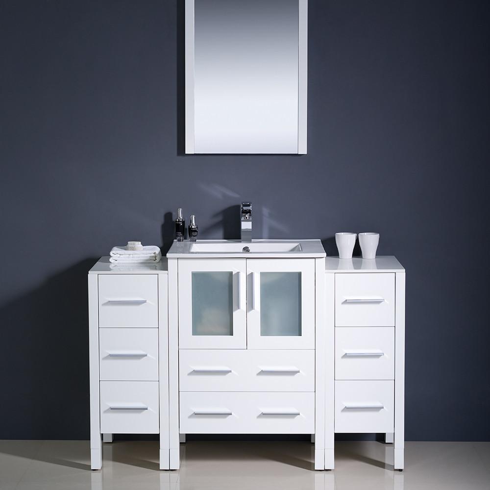 Fresca Torino 48" White Modern Vanity w/ 2 Side Cabinets & Integrated Sink Vanity Fresca 