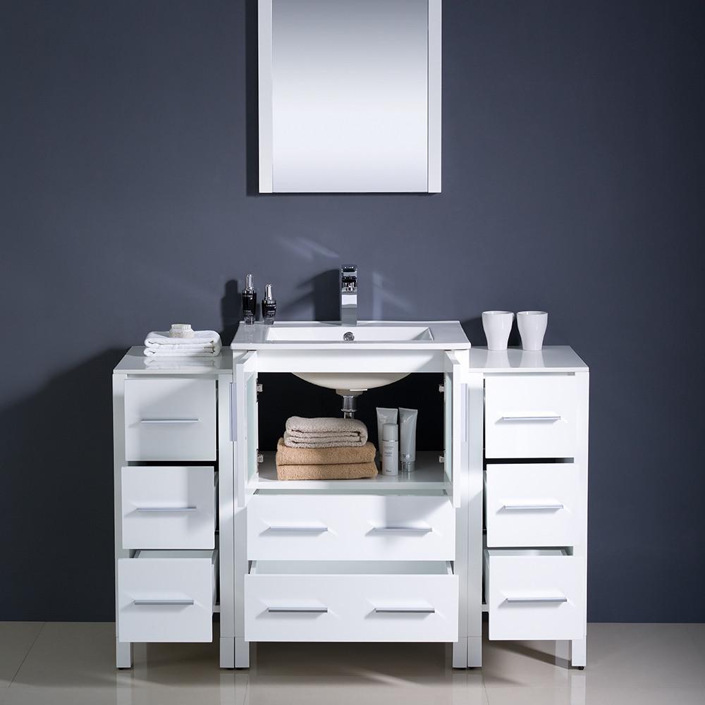 Fresca Torino 48" White Modern Vanity w/ 2 Side Cabinets & Integrated Sink Vanity Fresca 