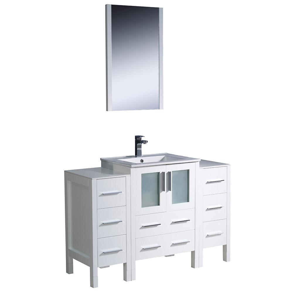 Fresca Torino 48" White Modern Vanity w/ 2 Side Cabinets & Integrated Sink Vanity Fresca 