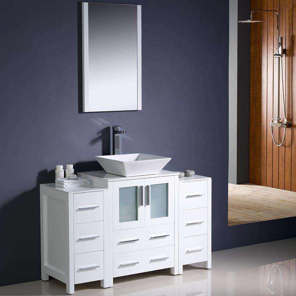 Fresca Torino 48" White Modern Bathroom Vanity w/ 2 Side Cabinets & Vessel Sink Vanity Fresca 