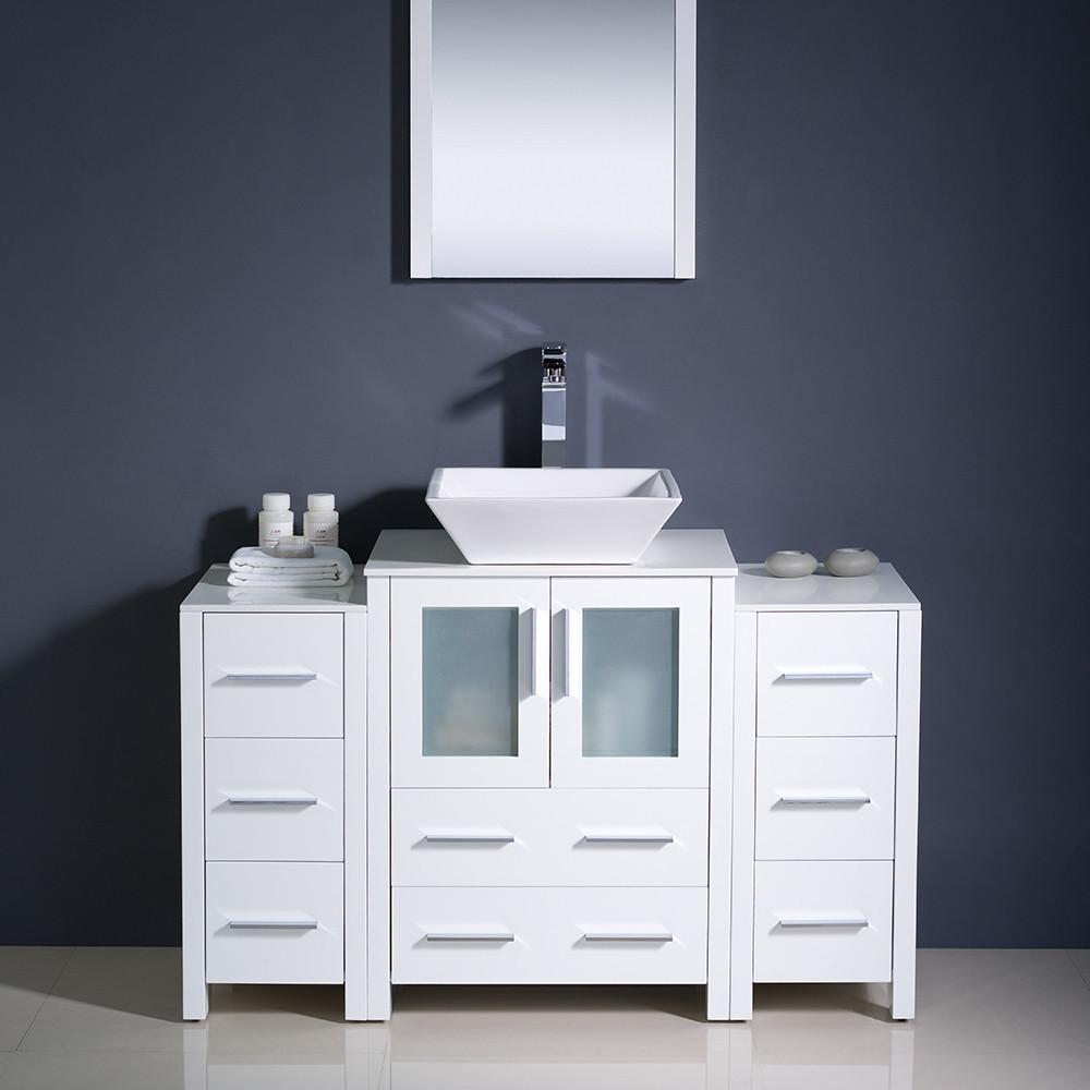 Fresca Torino 48" White Modern Bathroom Vanity w/ 2 Side Cabinets & Vessel Sink Vanity Fresca 