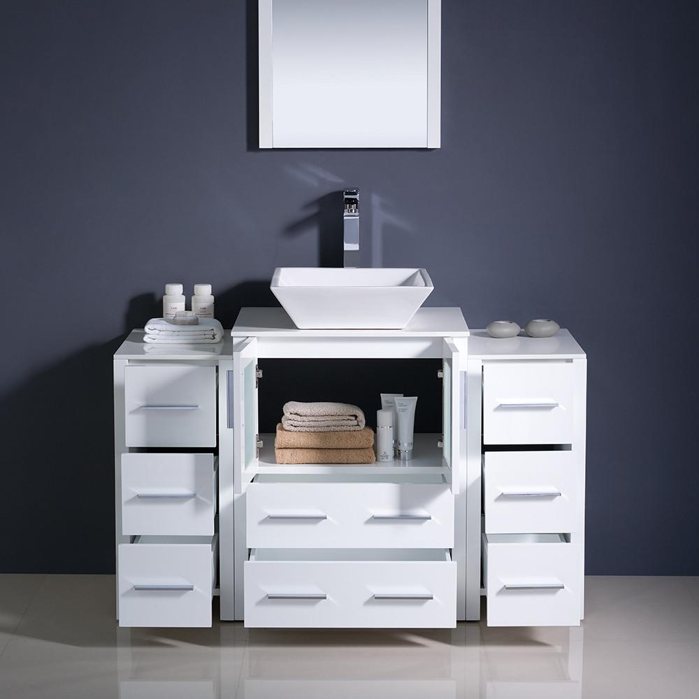 Fresca Torino 48" White Modern Bathroom Vanity w/ 2 Side Cabinets & Vessel Sink Vanity Fresca 