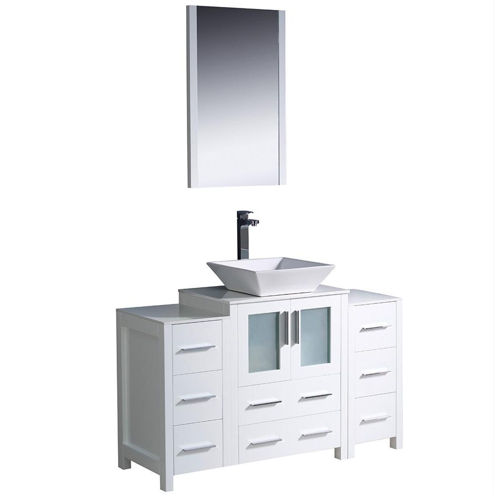 Fresca Torino 48" White Modern Bathroom Vanity w/ 2 Side Cabinets & Vessel Sink Vanity Fresca 