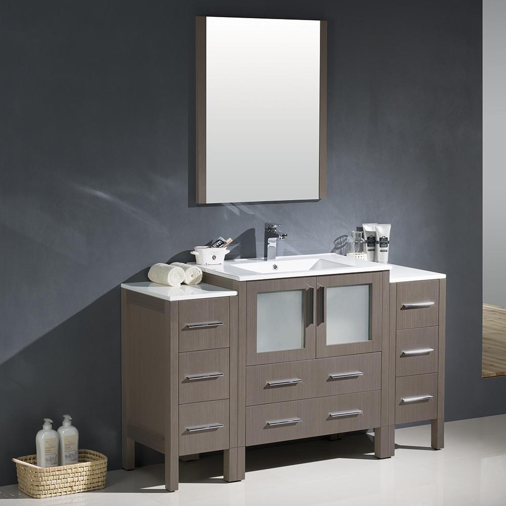 Fresca Torino 54" Gray Oak Modern Vanity w/ 2 Side Cabinets & Integrated Sink Vanity Fresca 