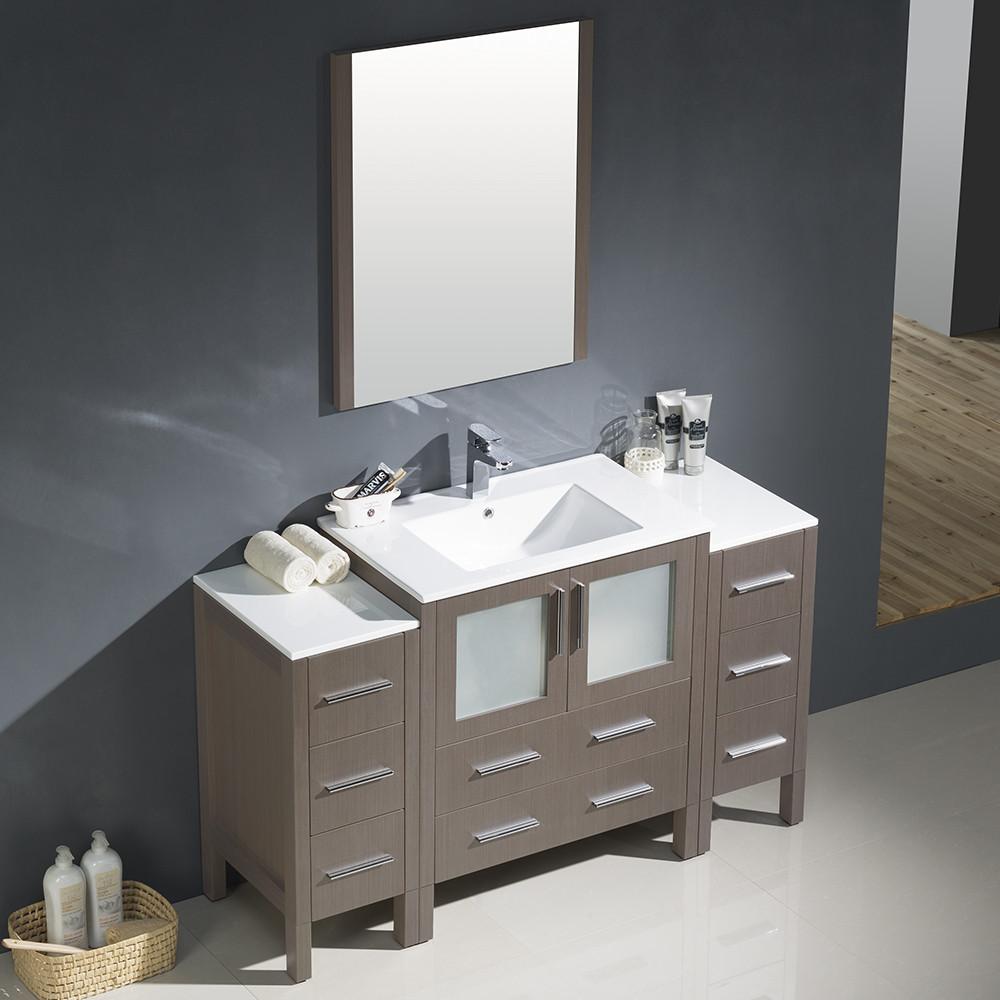 Fresca Torino 54" Gray Oak Modern Vanity w/ 2 Side Cabinets & Integrated Sink Vanity Fresca 