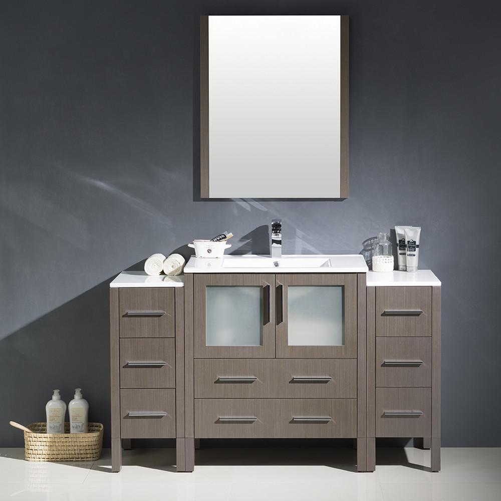 Fresca Torino 54" Gray Oak Modern Vanity w/ 2 Side Cabinets & Integrated Sink Vanity Fresca 