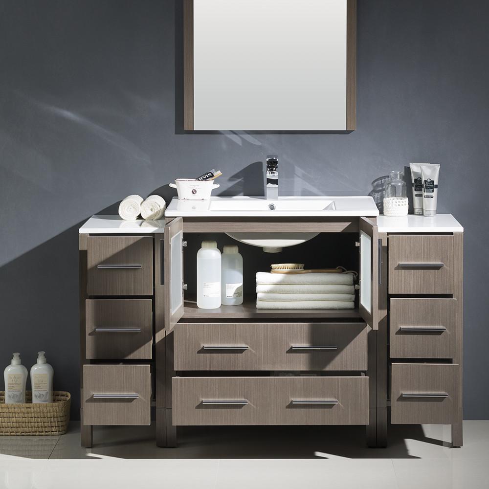 Fresca Torino 54" Gray Oak Modern Vanity w/ 2 Side Cabinets & Integrated Sink Vanity Fresca 