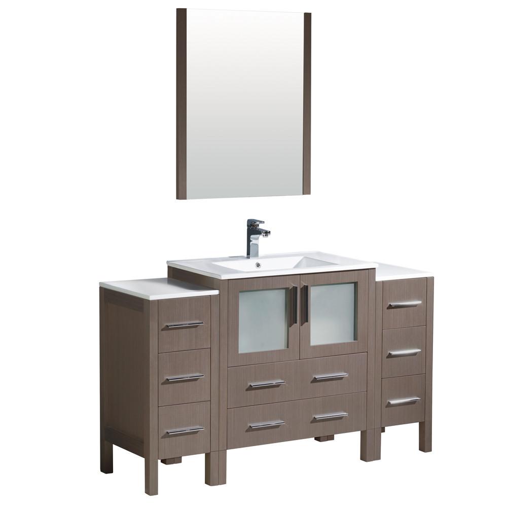Fresca Torino 54" Gray Oak Modern Vanity w/ 2 Side Cabinets & Integrated Sink Vanity Fresca 