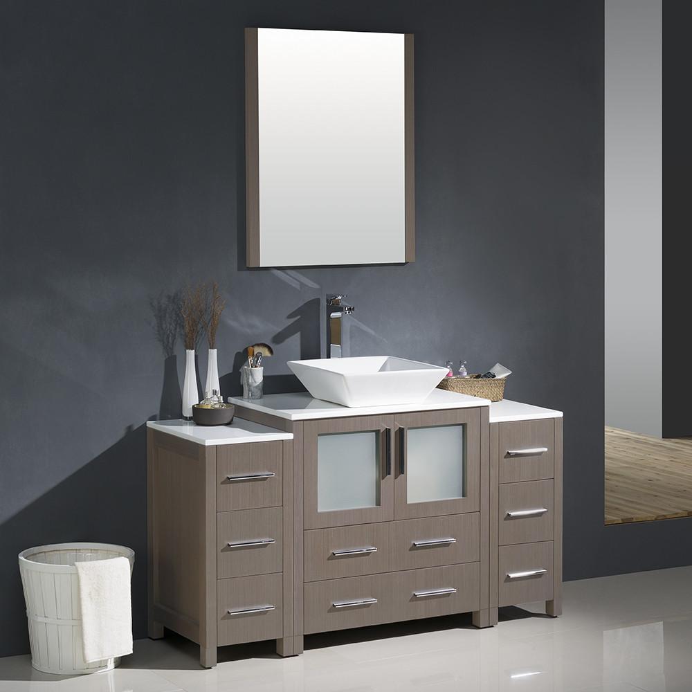 Fresca Torino 54" Gray Oak Modern Vanity w/ 2 Side Cabinets & Vessel Sink Vanity Fresca 